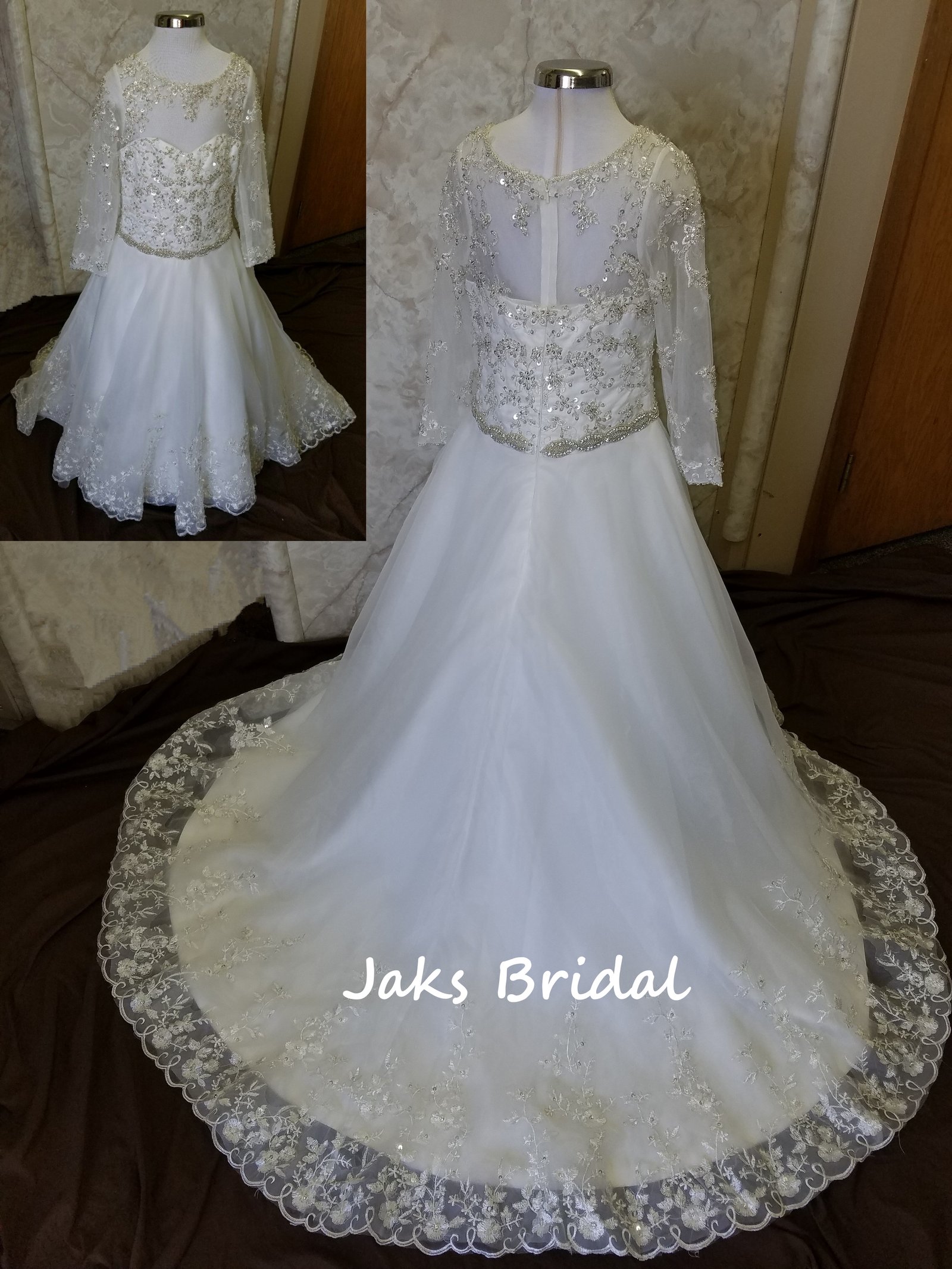 Sheer Illusion Long Sleeve Lace Flower Girl Dress 